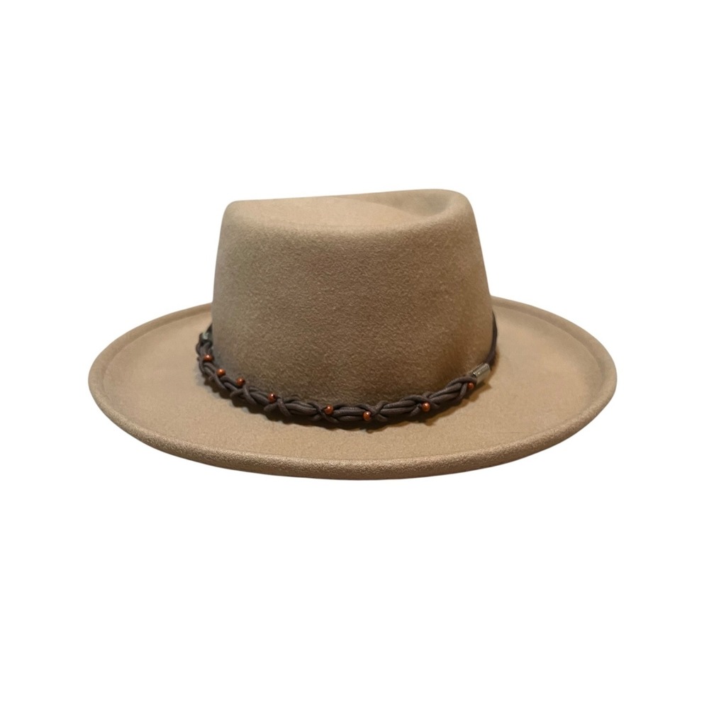 Vintage Coldwater Creek Womens One Size Light Brown Hat Braided Beaded 100% Wool